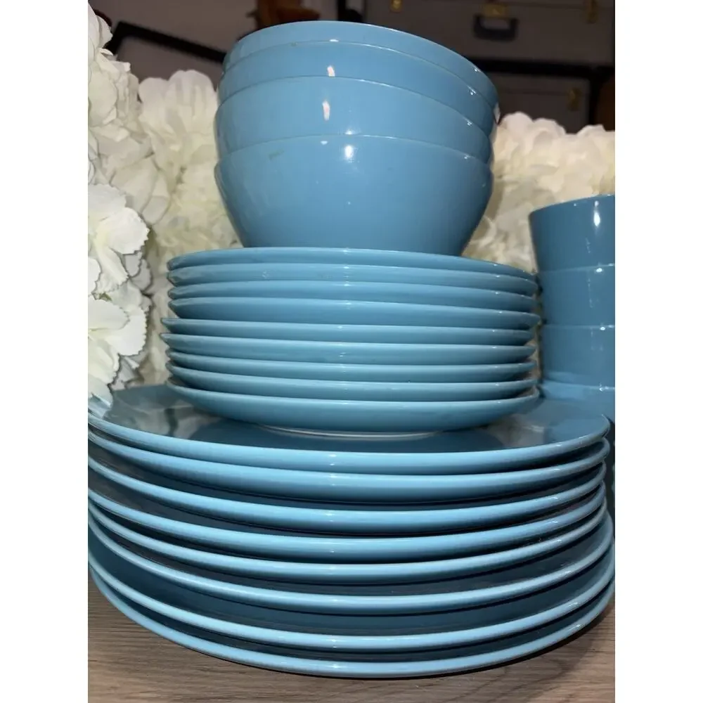 IKEA set 25 pcs-Fargrik 15199 Turquoise 4 Mugs/Bowls 9 Salad 8 Dinner Plates